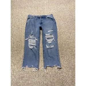 31 Kancan High Rise Distressed Crop Wide Straight Leg Raw Hem